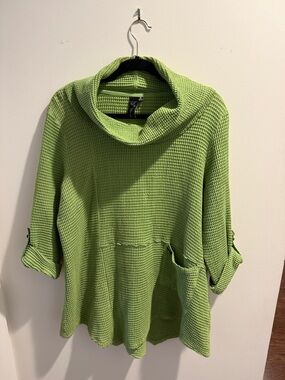 Lightweight Lime Green Cowl Neck Waffle Sweater
